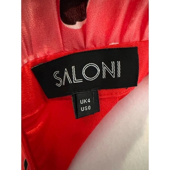 Saloni Midi Dress SILK Red White Black Polka Dot Grace Off Shoulder Ruffle XS 0 - Picture 10 of 12